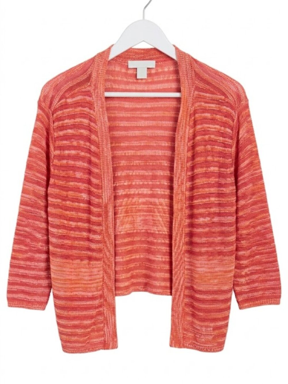 Christopher & Banks P/L Coral Orange Striped Open Front Cardigan Shrug